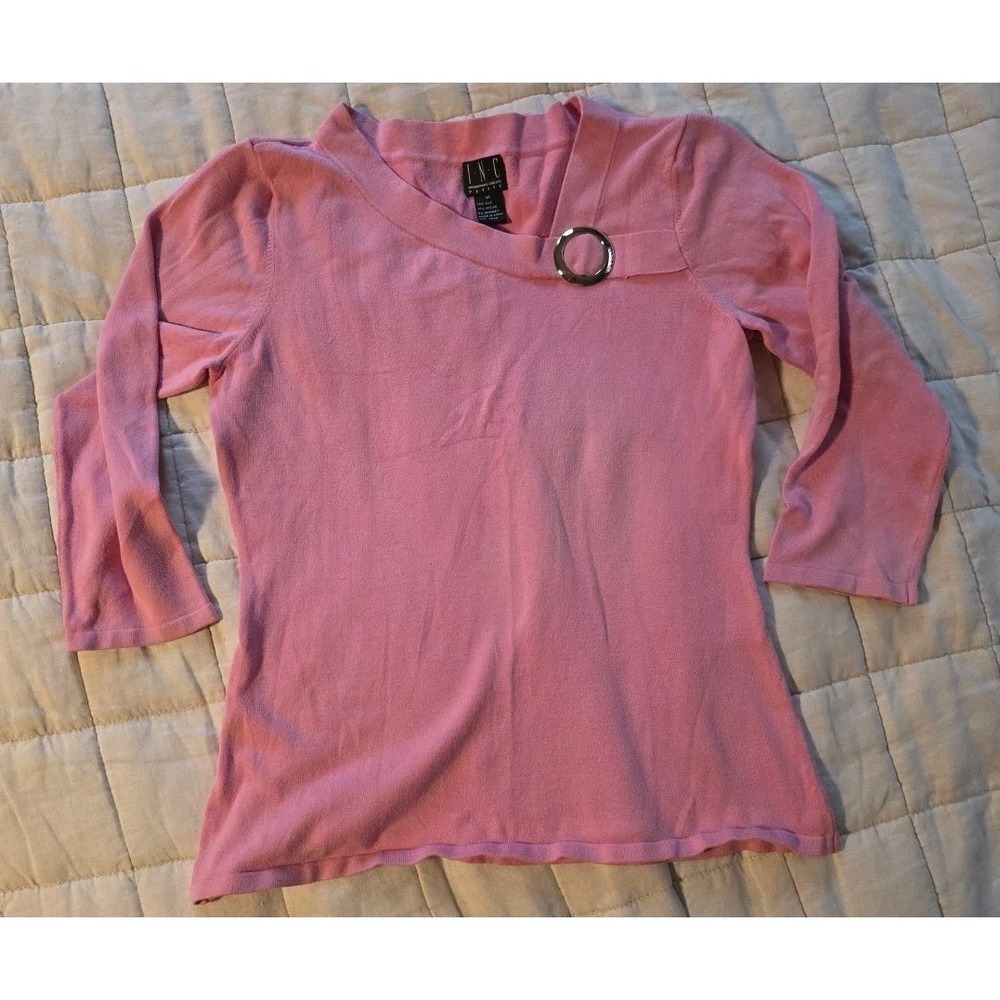 Y2K INC Pink‎ Stretch Knit Top Petite M Vintage Coquette Preppy Silk Blend